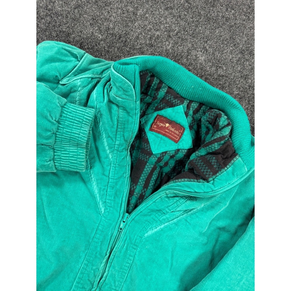 VTG Sergio Valente Womens Corduroy Bomber Jacket Plaid Lined Green Teal M